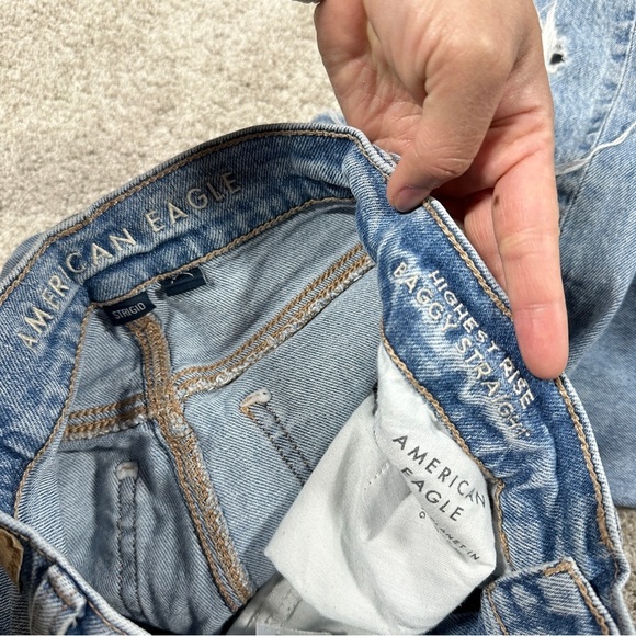 American Eagle Strigid Ripped Highest Waist Rise Baggy Straight Jeans 0 Short - Picture 10 of 15